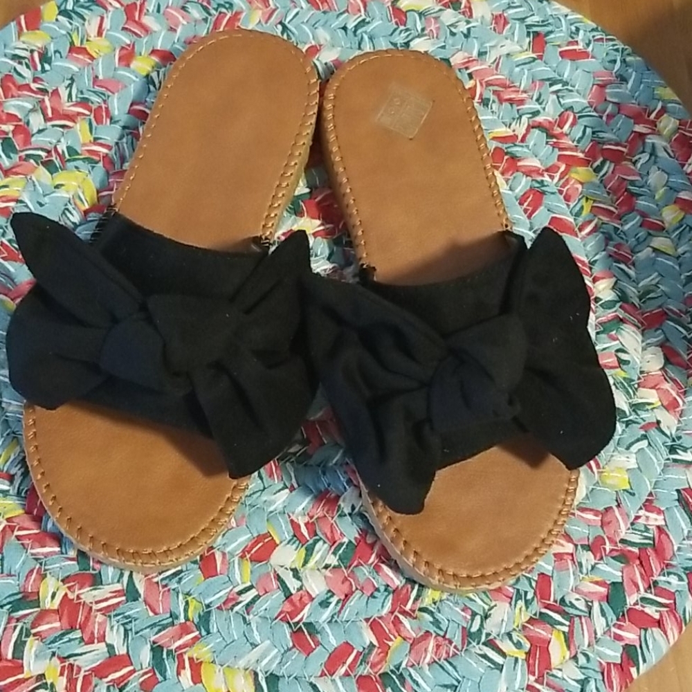Black Bow suede like slides sandals